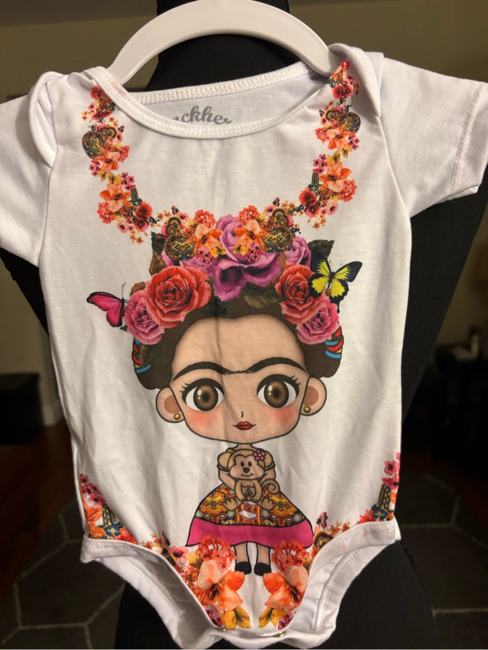 Source Unknown White One-Piece Bodysuit with Colorful Floral Frida Graphic 3/6 m